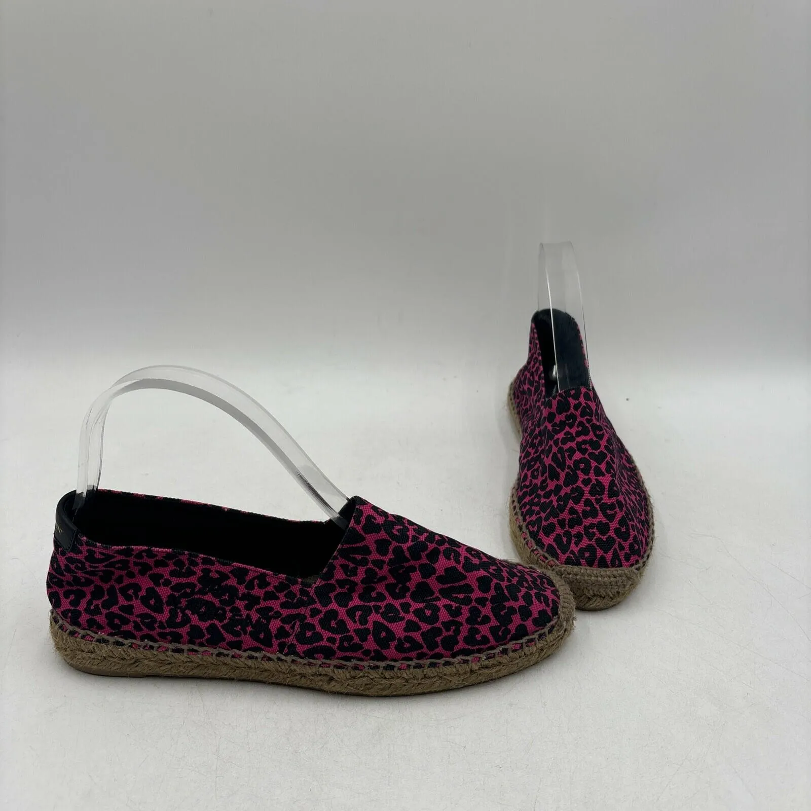 Saint Laurent Pink/Black Leopard Print Canvas Espadrille Flats Women’s Size 39 - Very Good