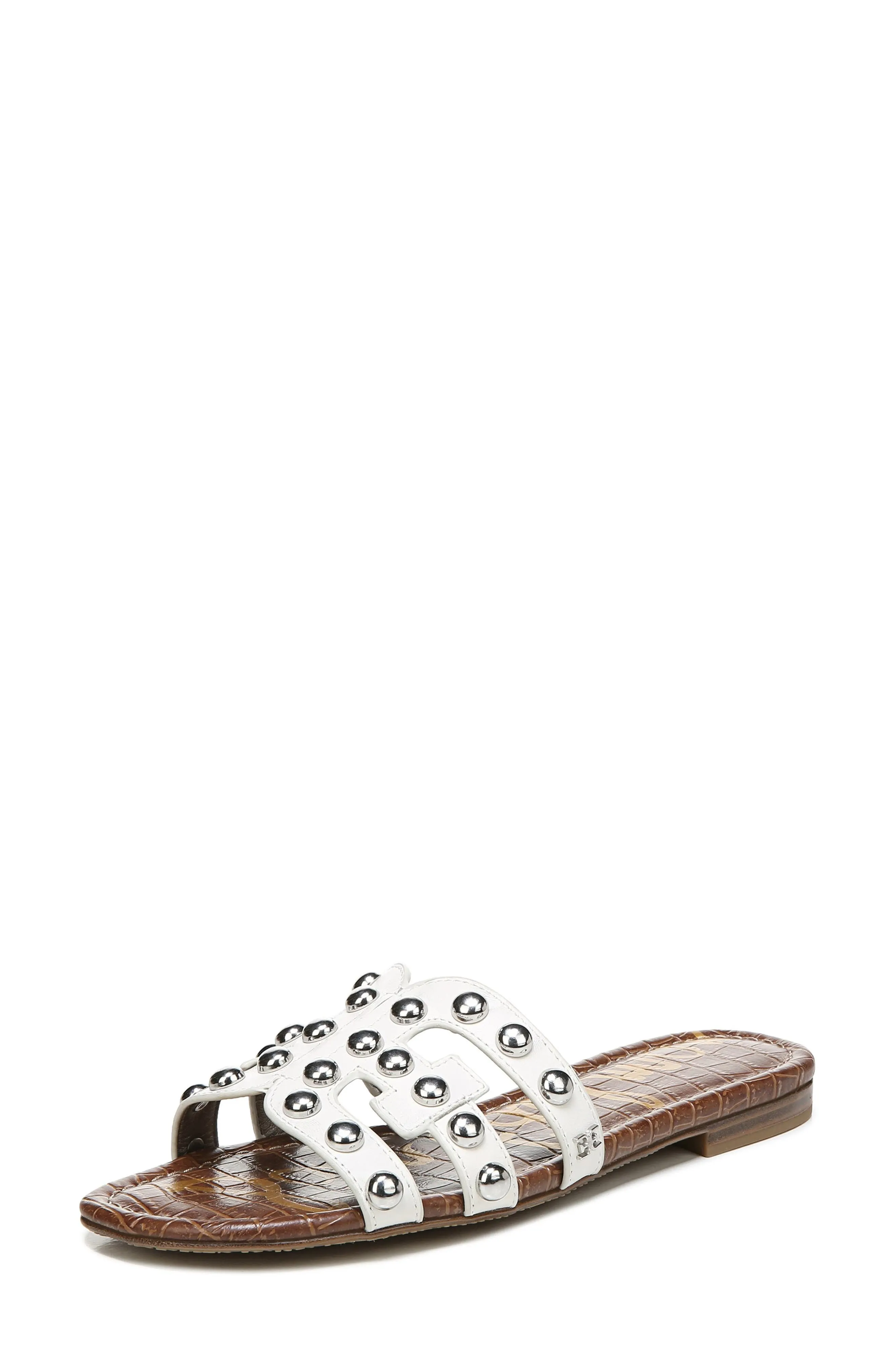 Sam Slide Sandal And Straps Edelman Embellished Quick turnaround Embellished Leather White Personalized assistance Bright Bay14