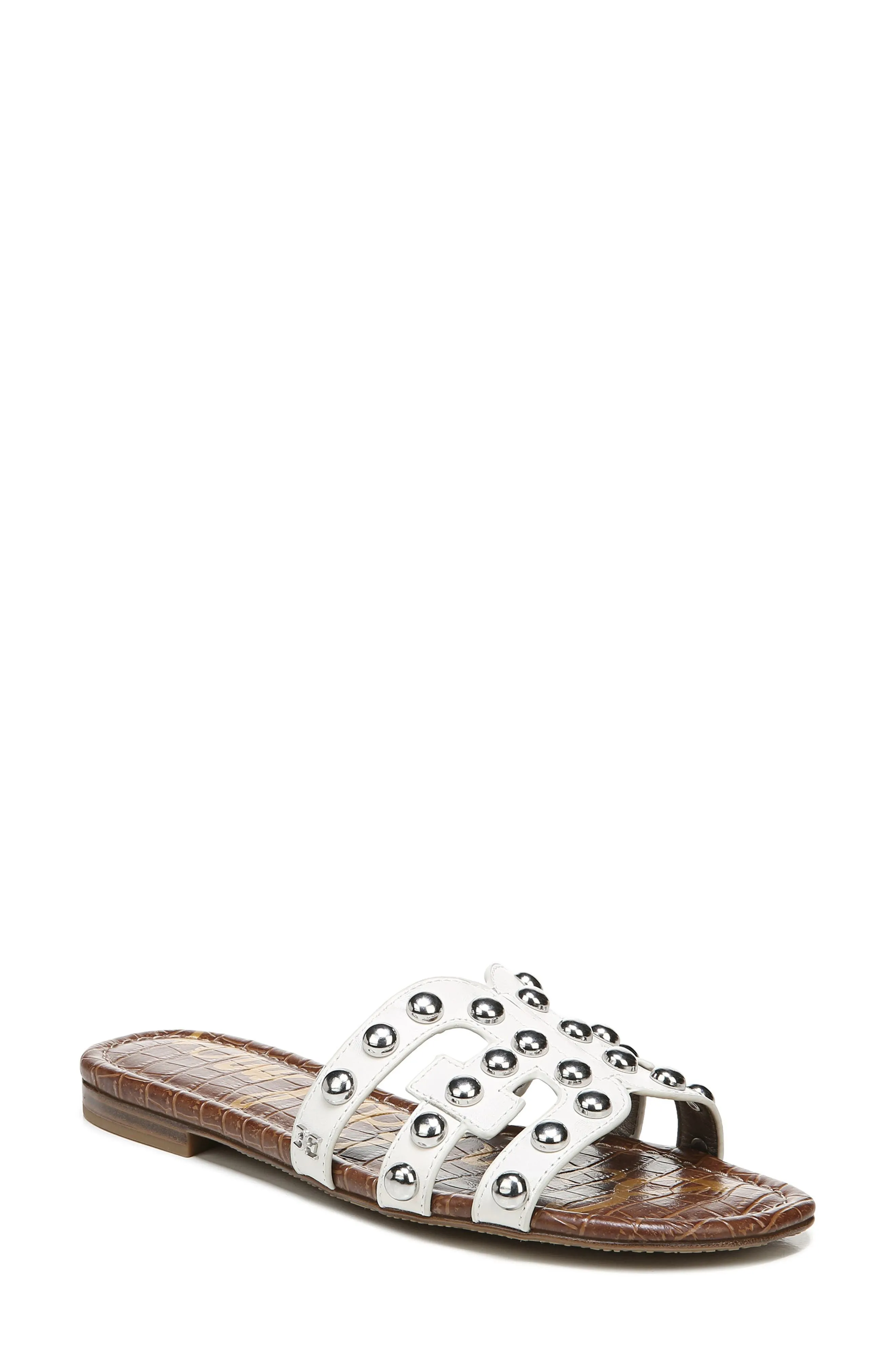 Sam Slide Sandal And Straps Edelman Embellished Quick turnaround Embellished Leather White Personalized assistance Bright Bay14