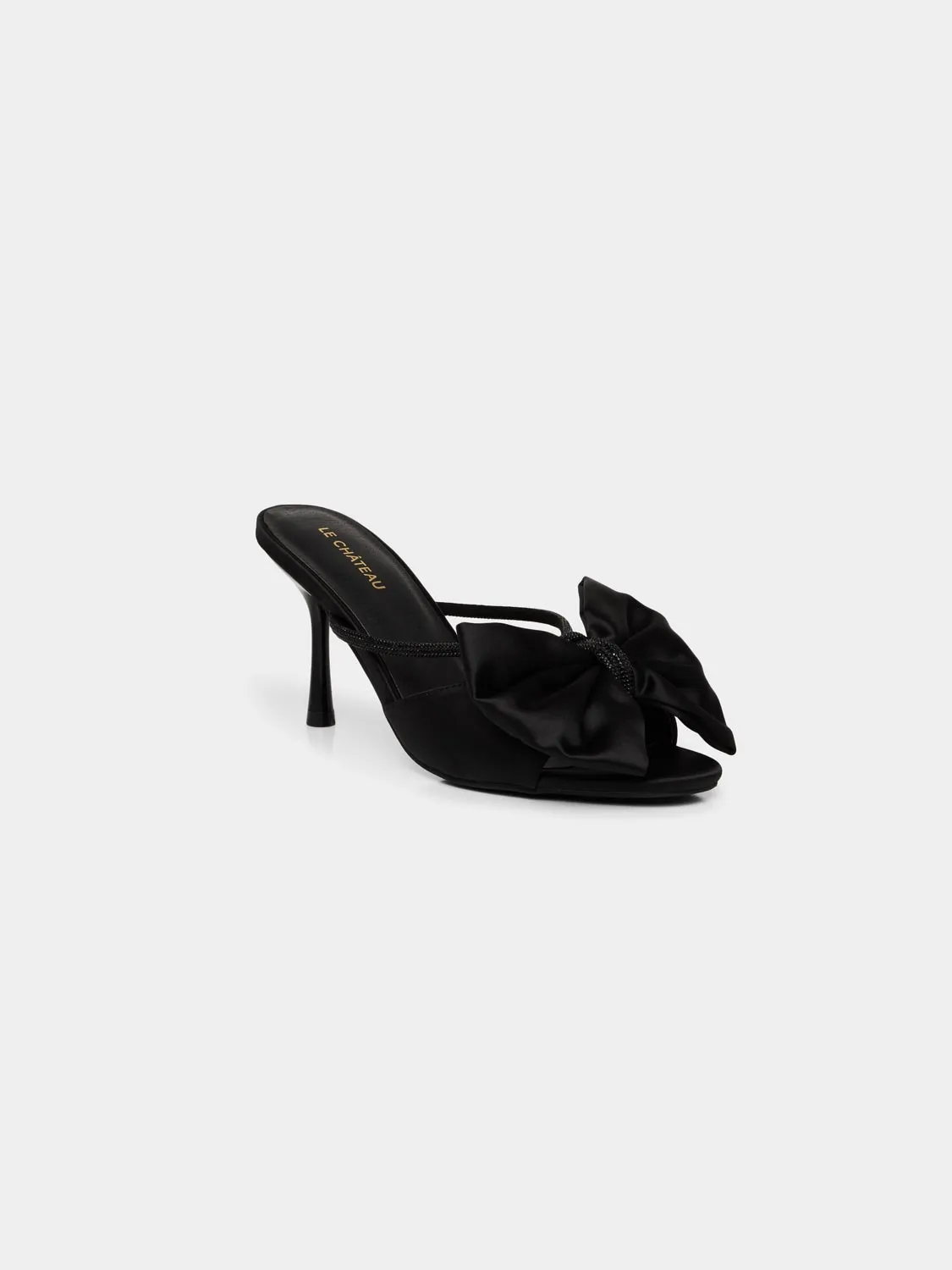Satin High Heel Mule With Bow