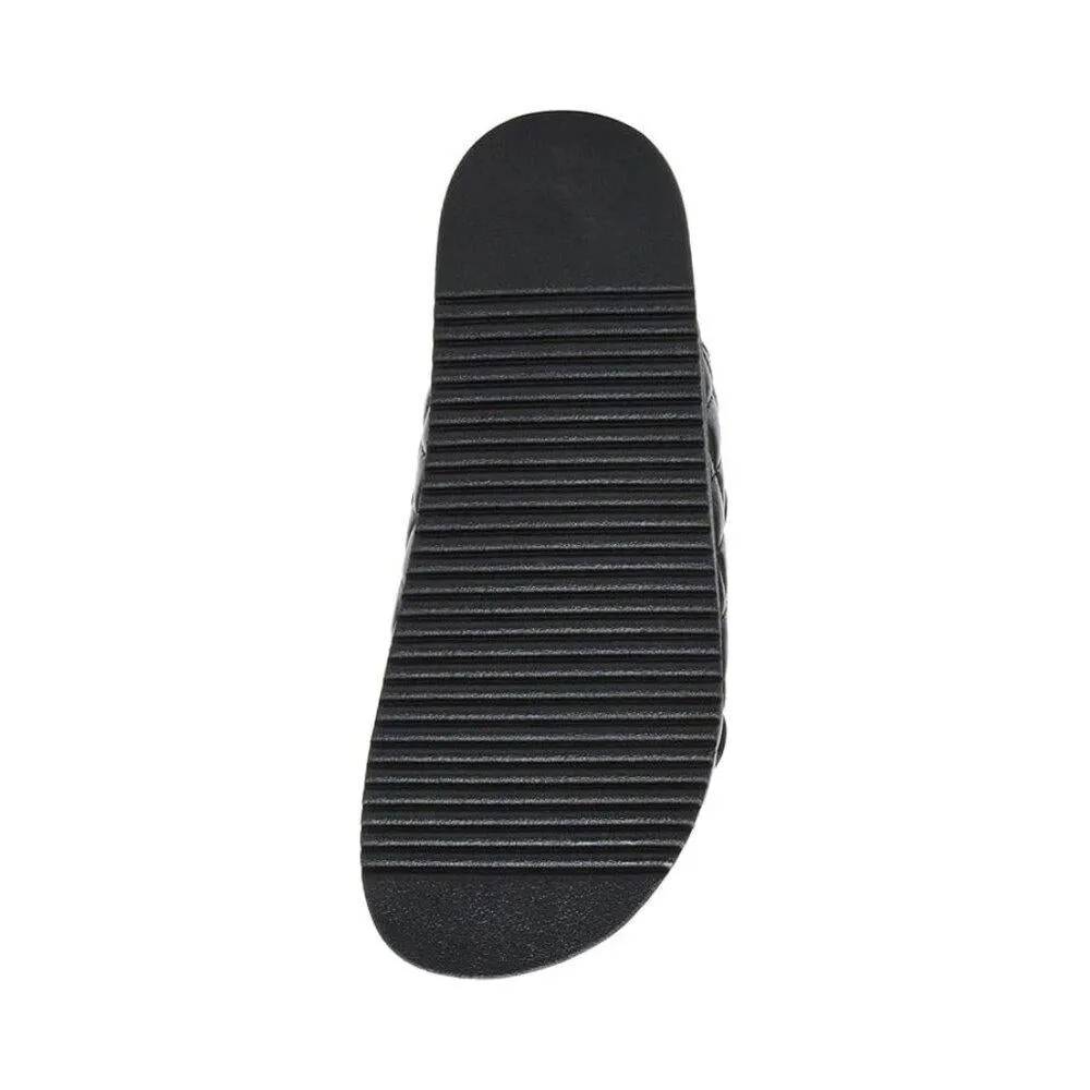 Schmona Black Leather Quilted Flat Slide Sandals