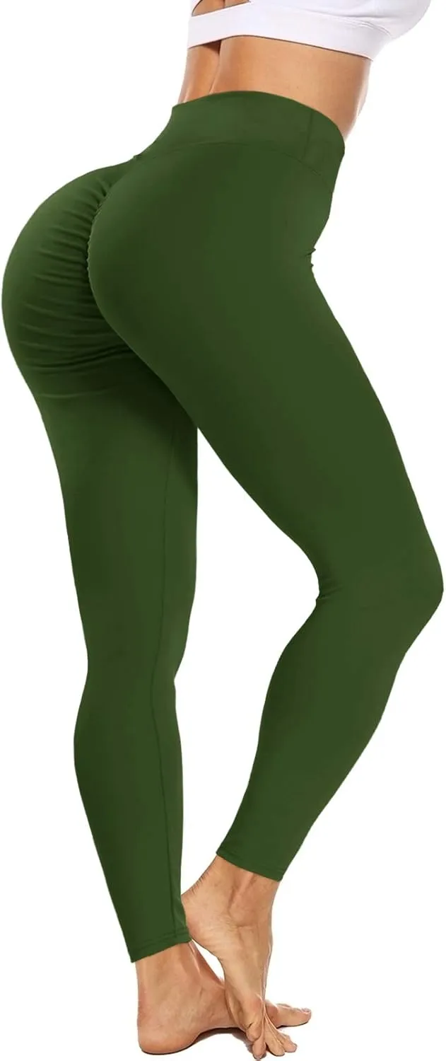 Scrunch Butt Lifting Ruched Leggings for Women High Waisted Textured Tummy Control Push Up Yoga Pants
