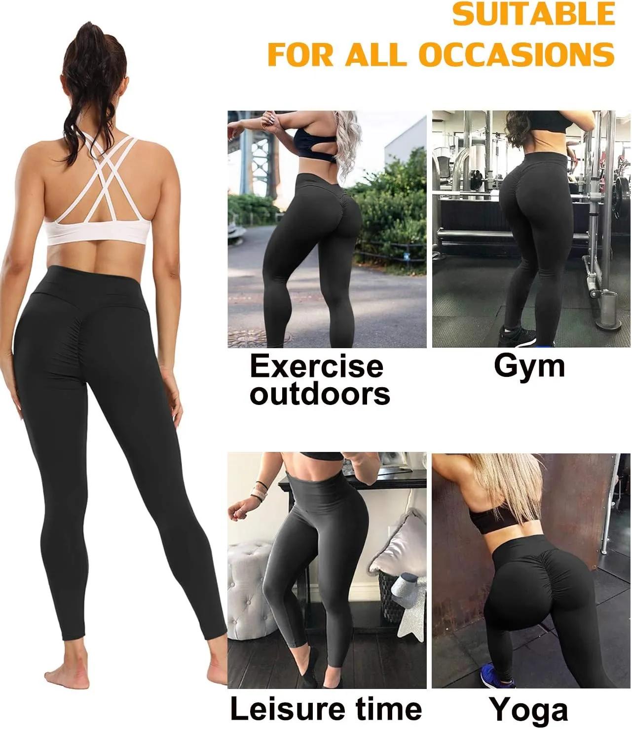 Scrunch Butt Lifting Ruched Leggings for Women High Waisted Textured Tummy Control Push Up Yoga Pants