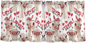 Seamless Ostriches with Red Glasses Hairpins Lover is a Day Letterings 2 Panels Kitchen Small Window Curtains, Tier Curtains Rod Pocket Half Short Curtains Blackout Cafe Drapes Symmetrical 57x24 in