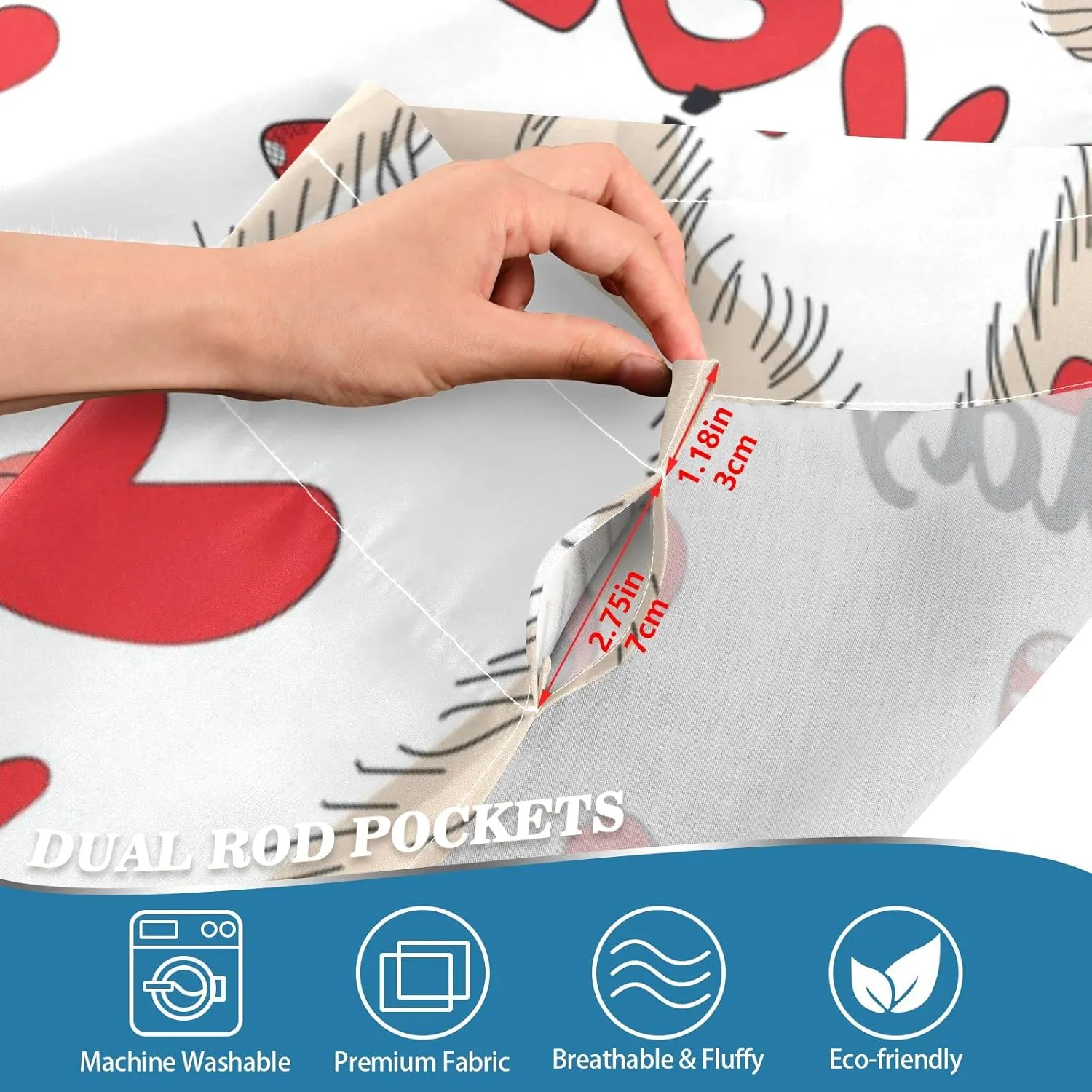 Seamless Ostriches with Red Glasses Hairpins Lover is a Day Letterings 2 Panels Kitchen Small Window Curtains, Tier Curtains Rod Pocket Half Short Curtains Blackout Cafe Drapes Symmetrical 57x24 in