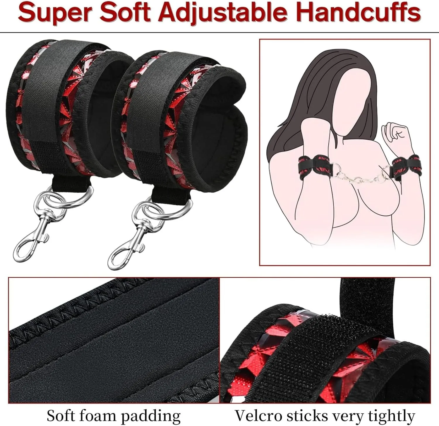 Sex Bondage BDSM Kit, Bed Restraints Set with Handcuffs Neck to Thigh/Ankle, Adjustable Leg Straps&Handcuffs for SM Adult Couples Game Play, Sex Toy for Women Beginner Leg Straps Tie Set Rope