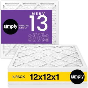 Simply 12x12x1 Air Filter, Merv 13, MPR 1500, 6 Pack, For Home AC Furnace & HVAC (Actual Size: 11.75"x11.75"x0.75") DUST, Pet, & Allergy Control