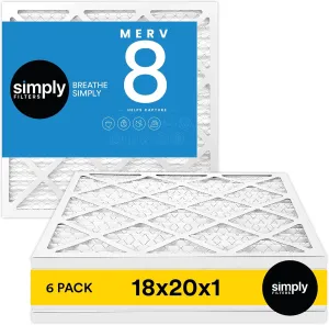 Simply 18x20x1 Air Filter, MERV 8, MPR 600, 6 Pack, For Home AC Furnace & HVAC (Actual Size: 17.75"x19.75"x0.75") DUST, Pet, & Allergy Control