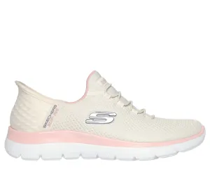SKECHERS - 150123 SUMMITS DIAMOND DREAM-BUNGEE SLIP-IN TRAIN - NATURAL/PINK