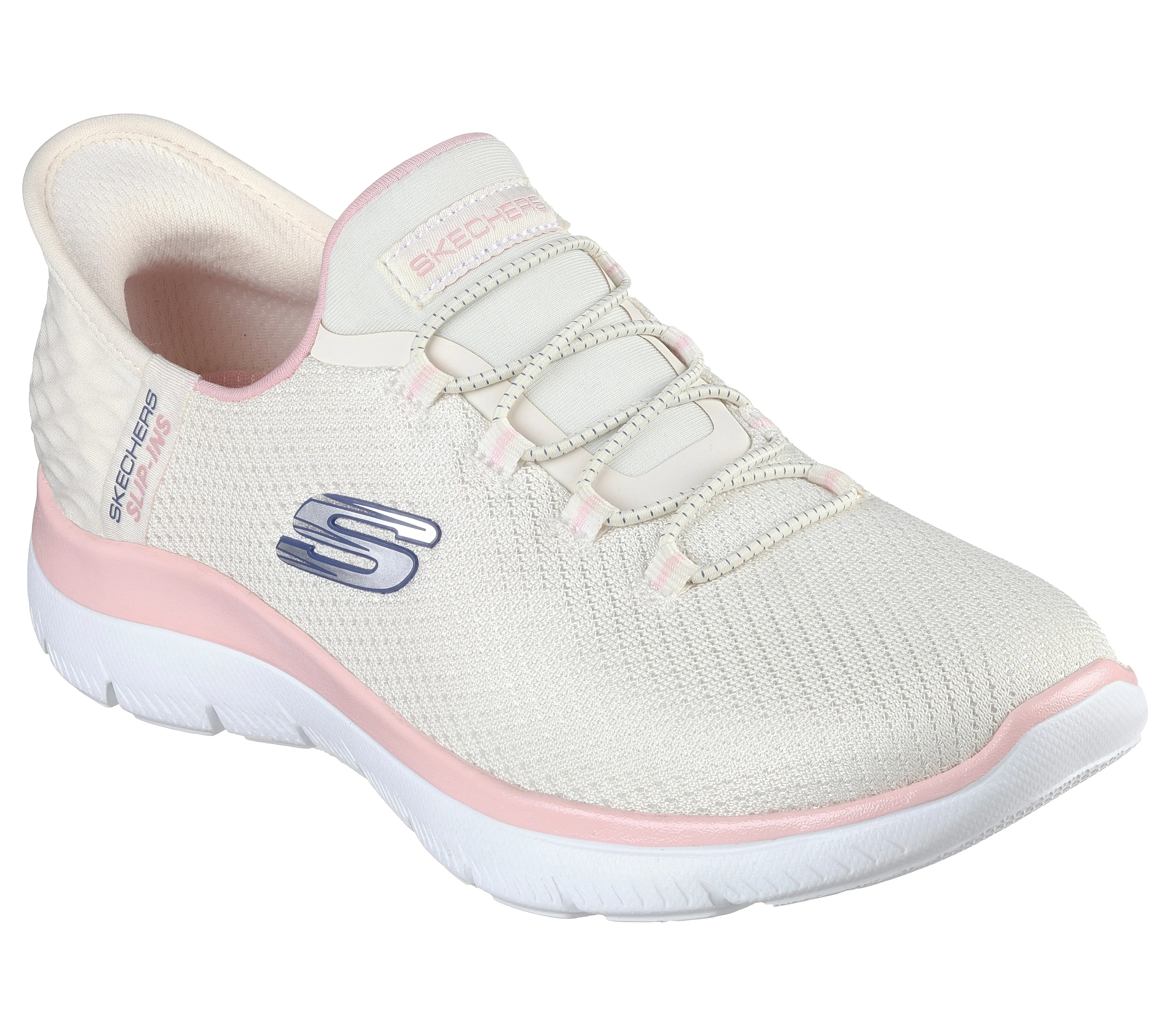 SKECHERS - 150123 SUMMITS DIAMOND DREAM-BUNGEE SLIP-IN TRAIN - NATURAL/PINK