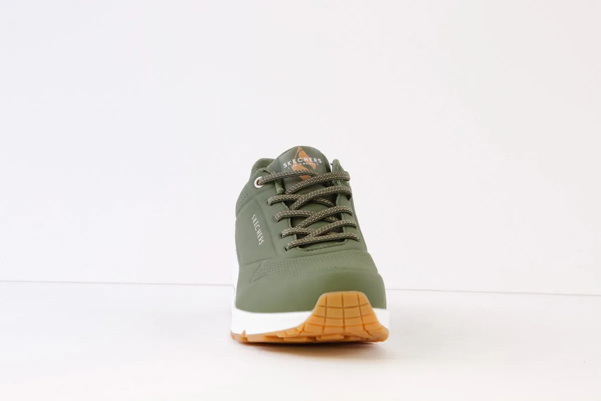 SKECHERS - 155196 UNO-SHIMMER AWAY- LACED TRAINER - GREEN/KHAKI