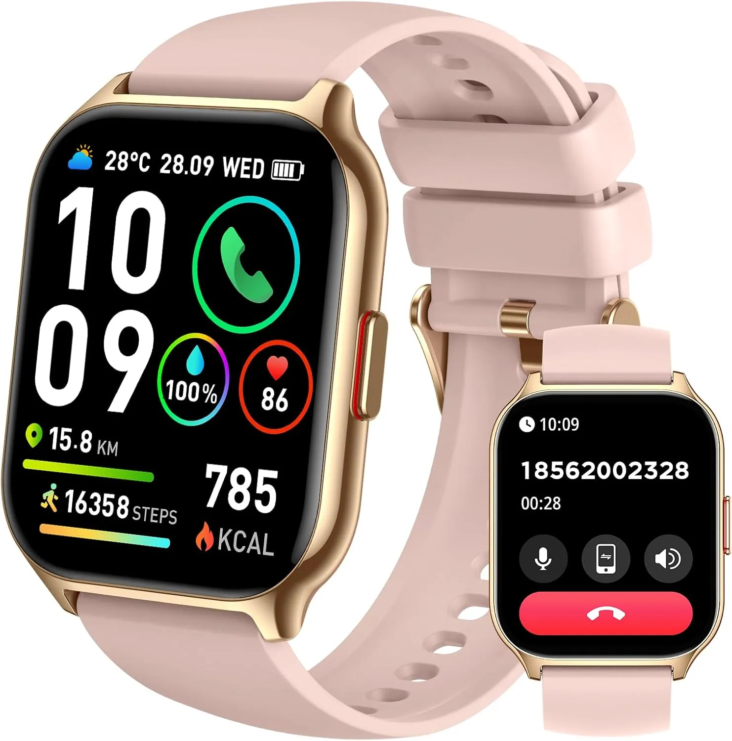SKG Smart Watch for Men Women(Answer/Make Call) 1.95" Smartwatch for Android iPhone, 123  Sports Fitness Tracker with Game/Calculator/Weather IP68 Waterproof Heart Rate SpO2 Sleep Monitor, V7-2
