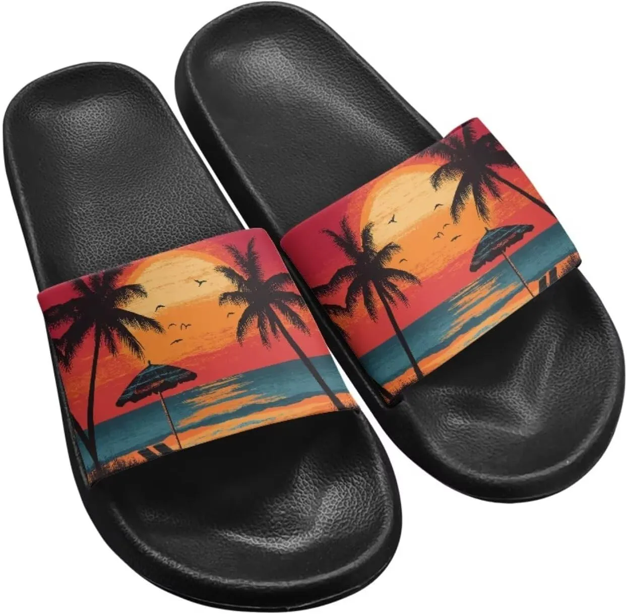 Skull Rose Sandals for Women Gothic Slippers Open Toe Slides Beach Shower Flip-Flops EVA Sole Lightweight