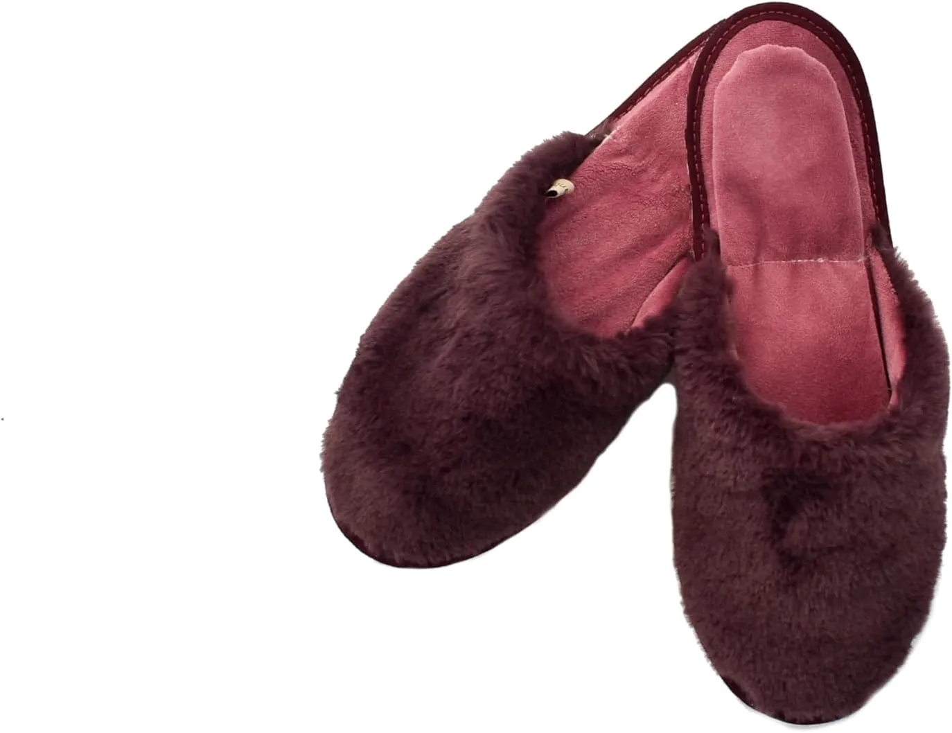 slide on Aromatherapy women's slippers featuring heatable lavender-filled aromatherapy insoles. Spa-style slide-on slippers with a fuzzy faux fur exterior.