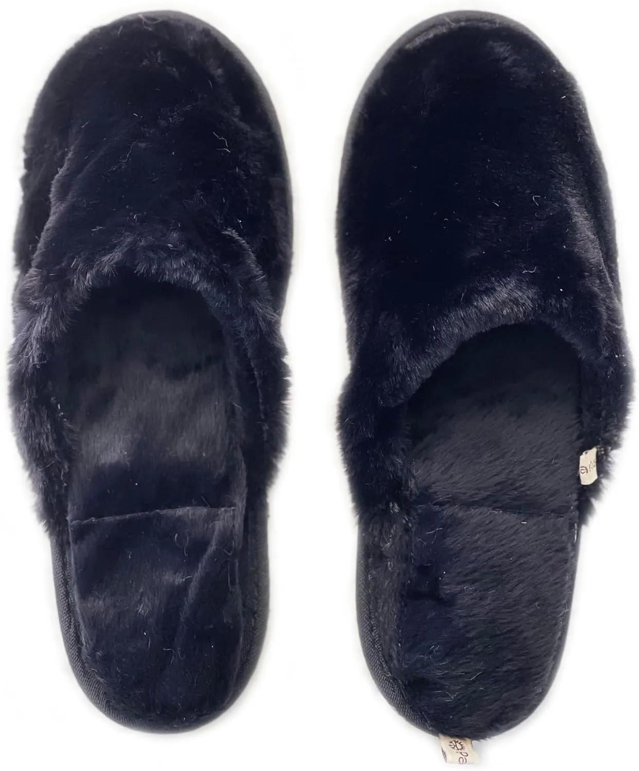 slide on Aromatherapy women's slippers featuring heatable lavender-filled aromatherapy insoles. Spa-style slide-on slippers with a fuzzy faux fur exterior.