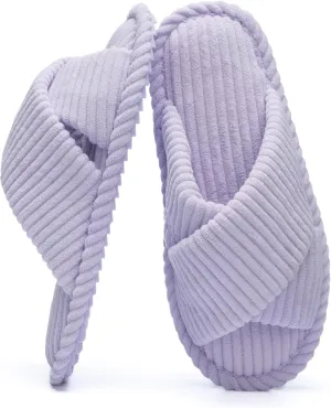 Slippers for Women Memory Foam House Bedroom Corduroy Crossbands Open Toe Slides Sandals Shoes Comfy Trendy Gift for womens Anti-Skid sole