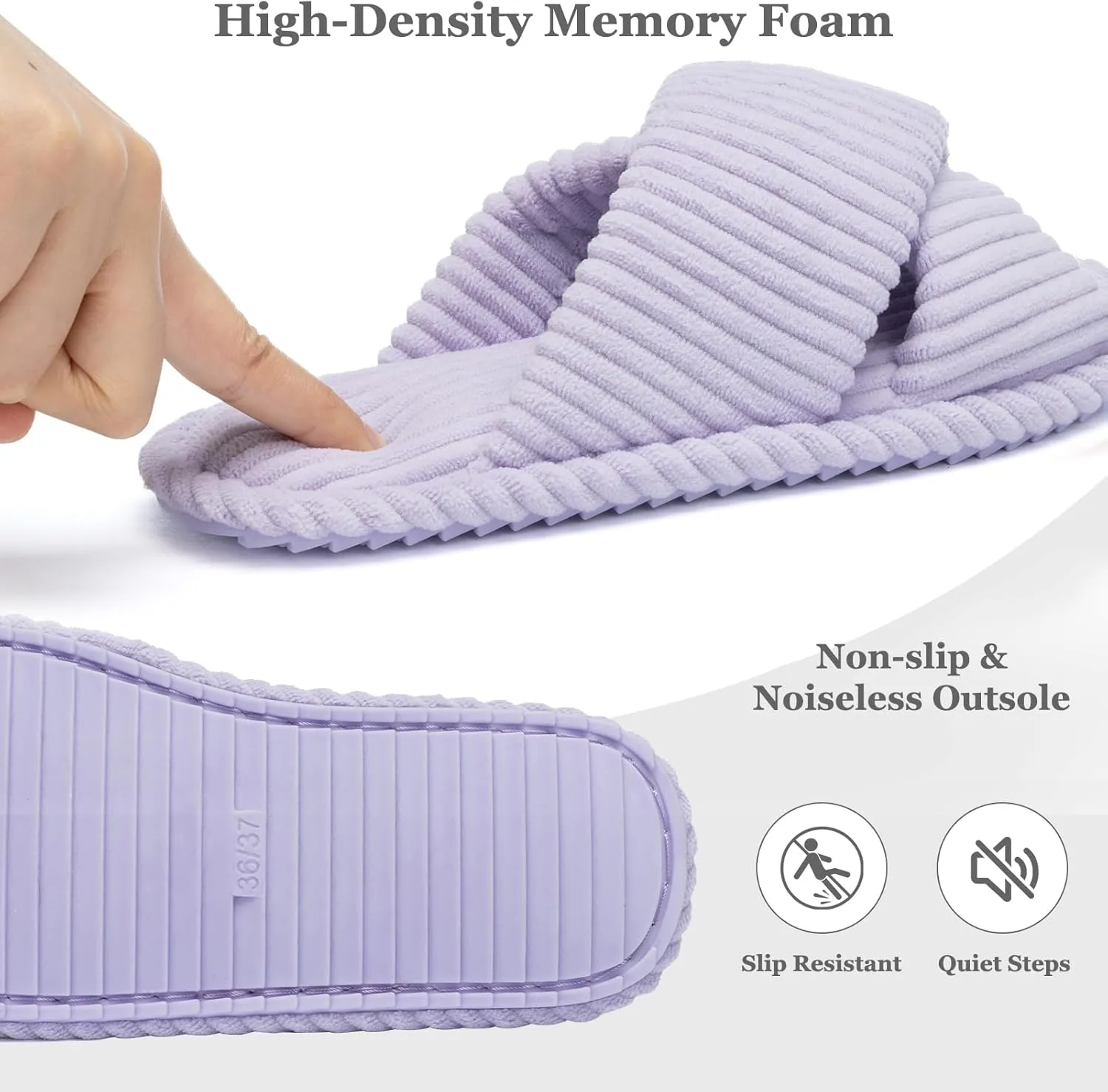 Slippers for Women Memory Foam House Bedroom Corduroy Crossbands Open Toe Slides Sandals Shoes Comfy Trendy Gift for womens Anti-Skid sole