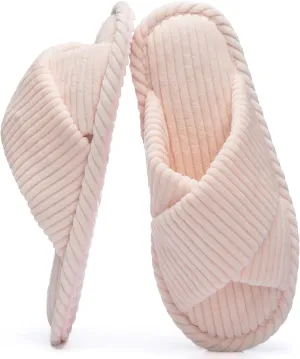 Slippers for Women Memory Foam House Bedroom Corduroy Crossbands Open Toe Slides Sandals Shoes Comfy Trendy Gift for womens Anti-Skid sole