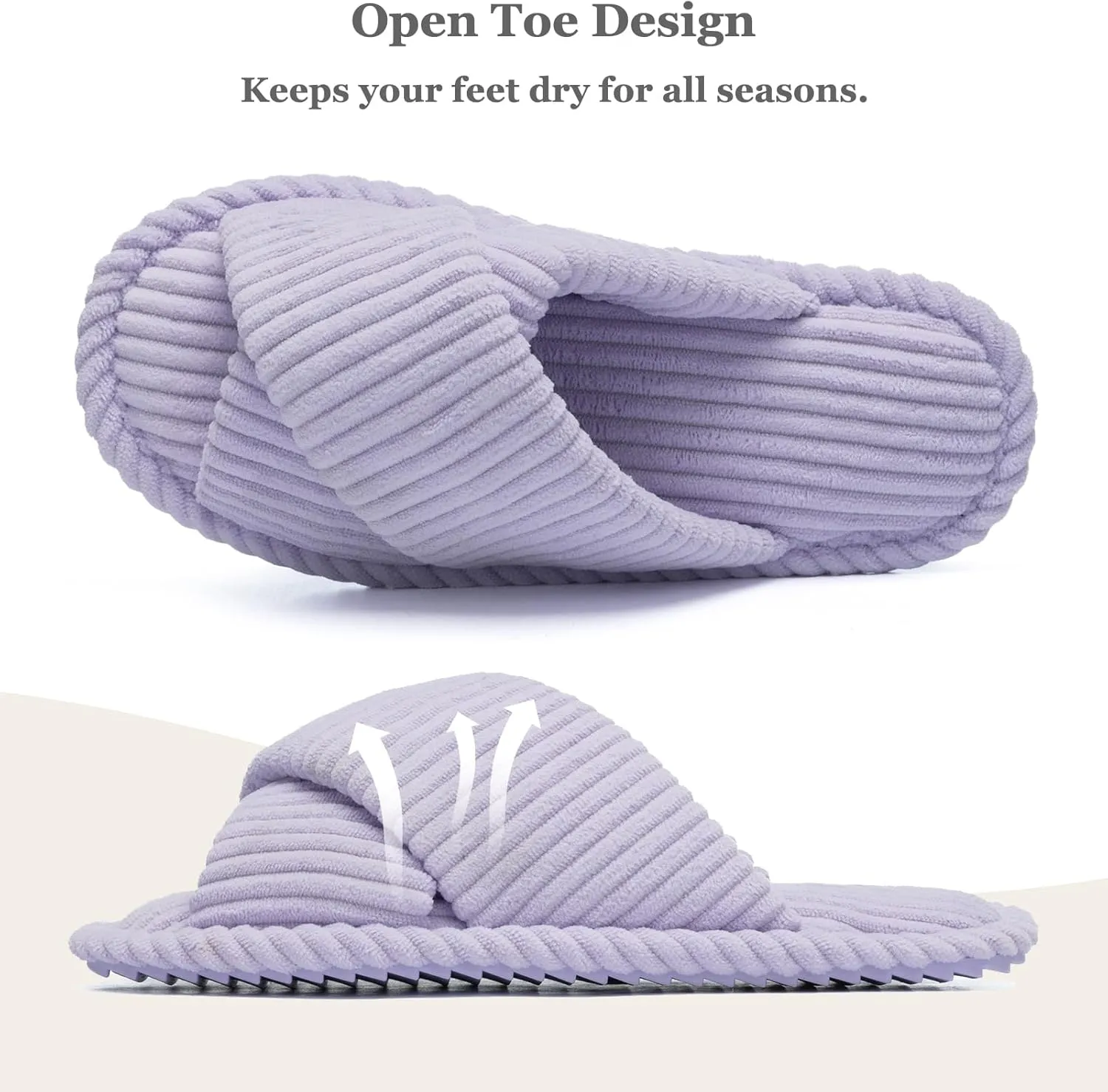 Slippers for Women Memory Foam House Bedroom Corduroy Crossbands Open Toe Slides Sandals Shoes Comfy Trendy Gift for womens Anti-Skid sole