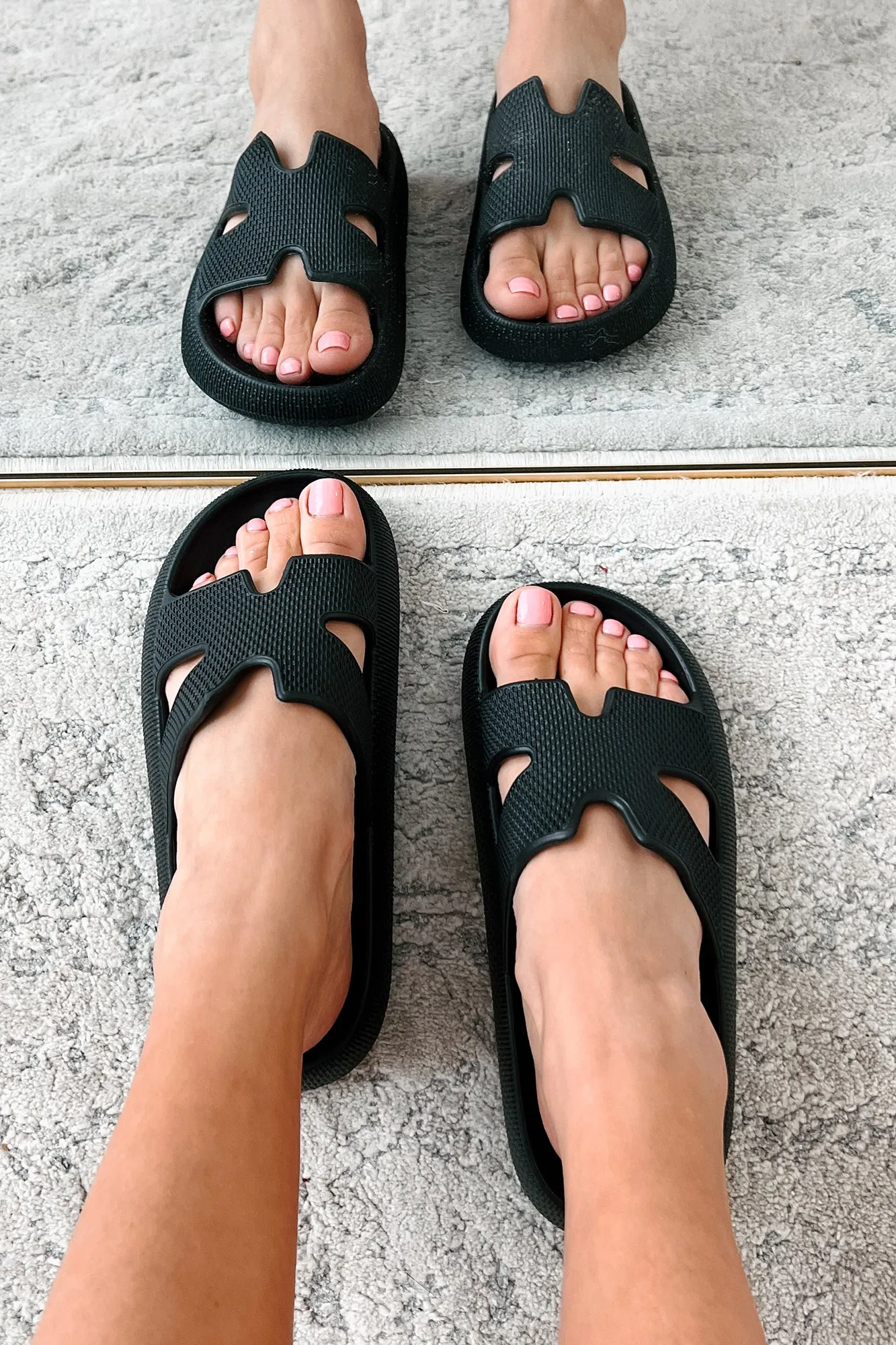 Summer State Of Mind Textured Foam Slide Sandals (Black)