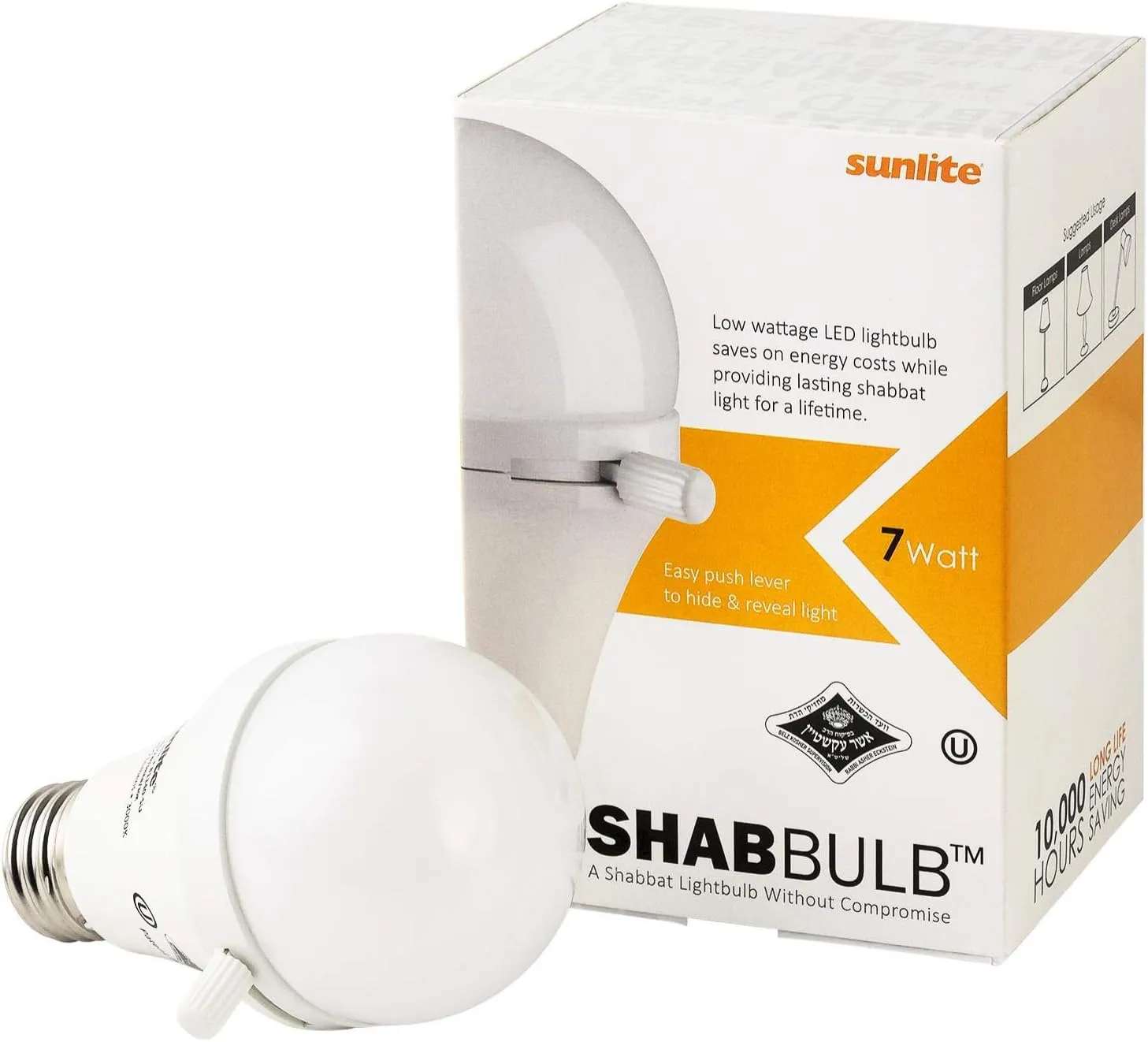 Sunlite ShabBulb, Shabbat Permissible LED Light Bulb, 7 Watt (40 Watt Equivalent) 3000K Warm White