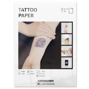 Sunnyscopa Printable Temporary Tattoo Paper for LASER printer - US LETTER SIZE 8.5"X11", 100 SHEETS - DIY Personalized Image Transfer Sheet for skin - Custom Waterslide Decal Stencil Henna