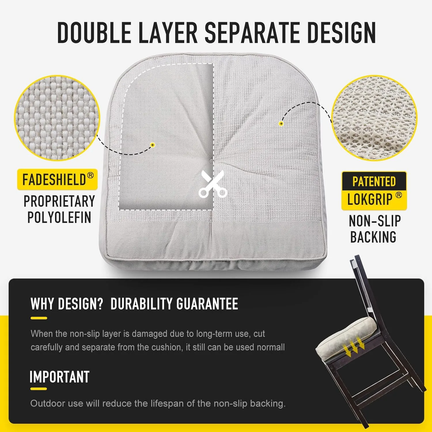 SUNROX LokGrip Non Slip Gel Memory Foam Chair Cushions for Dining Chairs Tailbone Pain Relief, Tufted Stain Resistant Thicken Durable Chair Pad for Dining Kitchen Office 17"x16" Set of 4, Cream