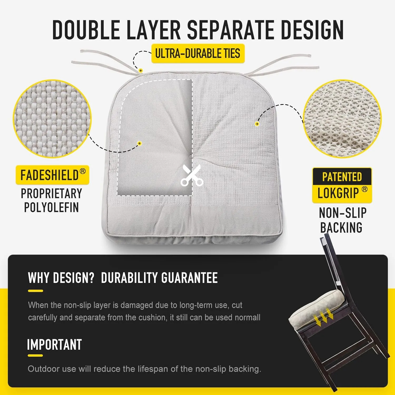 SUNROX LokGrip Non Slip Gel Memory Foam Chair Cushions for Dining Chairs Tailbone Pain Relief, Tufted Stain Resistant Thicken Durable Chair Pad for Dining Kitchen Office 17"x16" Set of 4, Cream