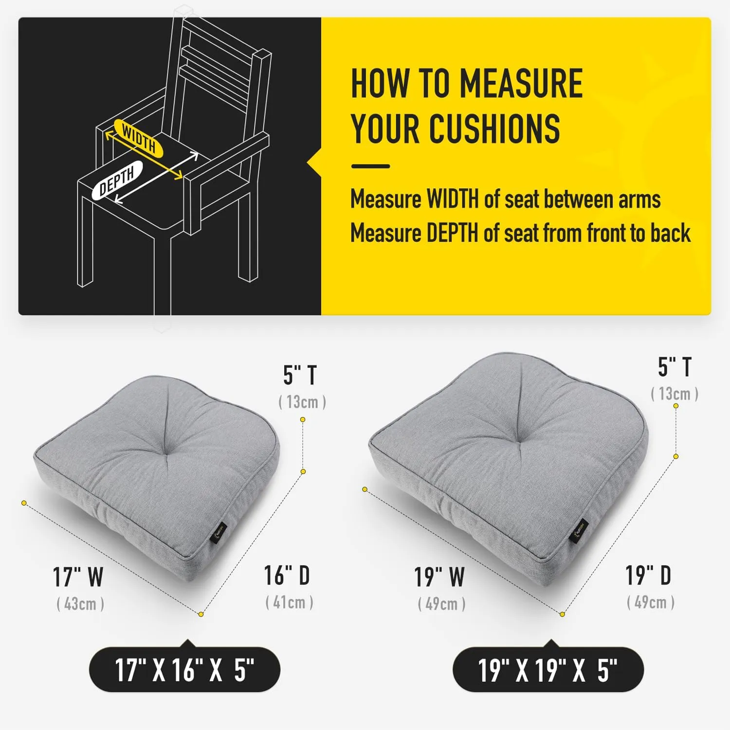 SUNROX LokGrip Non Slip Gel Memory Foam Chair Cushions for Dining Chairs Tailbone Pain Relief, Tufted Stain Resistant Thicken Durable Chair Pad for Dining Kitchen Office 17"x16" Set of 4, Heather Grey