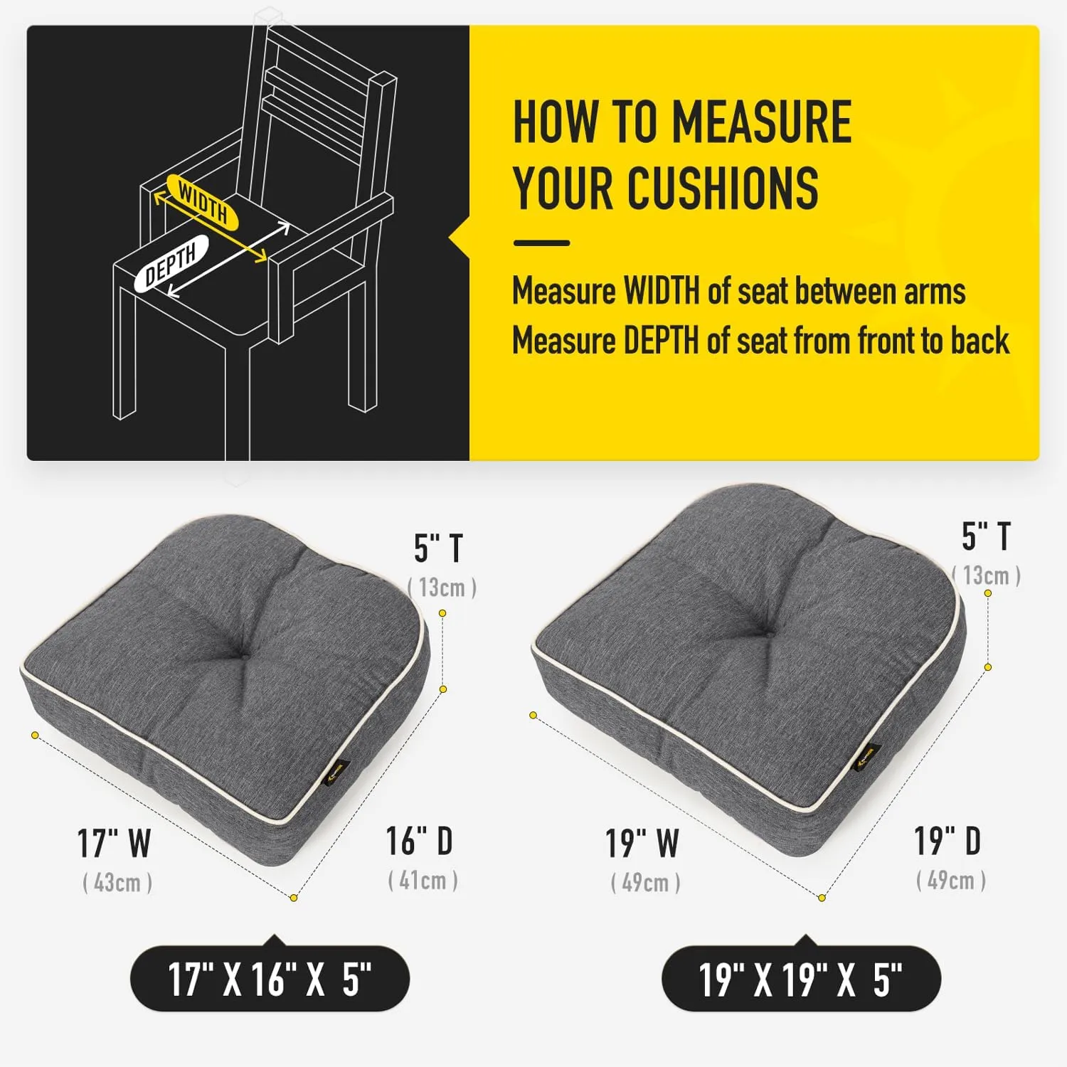 SUNROX LokGrip Non Slip Gel Memory Foam Chair Cushions for Tailbone Pain Relief, Tufted Stain Resistant Thicken Durable Seat Pad Cushion for Kitchen Dining Office 17"x16" Set of 4, Heather Charcoal