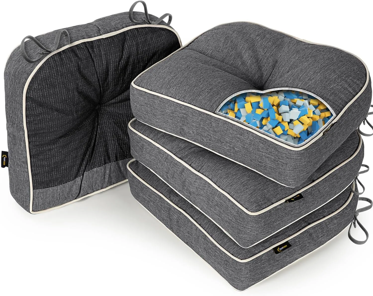 SUNROX LokGrip Non Slip Gel Memory Foam Chair Cushions for Tailbone Pain Relief, Tufted Stain Resistant Thicken Durable Seat Pad Cushion for Kitchen Dining Office 17"x16" Set of 4, Heather Charcoal