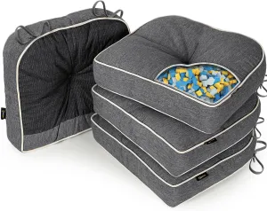SUNROX LokGrip Non Slip Gel Memory Foam Chair Cushions for Tailbone Pain Relief, Tufted Stain Resistant Thicken Durable Seat Pad Cushion for Kitchen Dining Office 17"x16" Set of 4, Heather Charcoal