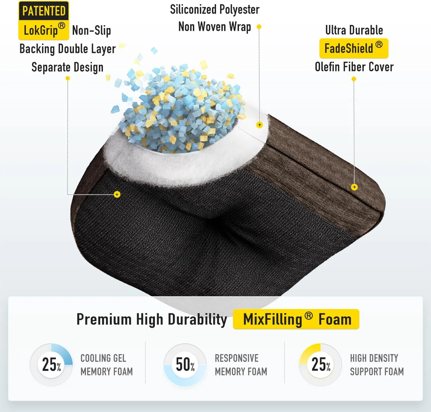 SUNROX LokGrip Non Slip Gel Memory Foam Chair Cushions for Tailbone Pain Relief, Tufted Stain Resistant Thicken Durable Seat Pad Cushion for Kitchen Dining Office 17"x16" Set of 4, Heather Chestnut