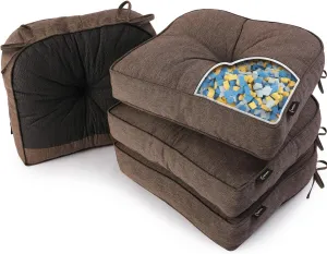 SUNROX LokGrip Non Slip Gel Memory Foam Chair Cushions for Tailbone Pain Relief, Tufted Stain Resistant Thicken Durable Seat Pad Cushion for Kitchen Dining Office 17"x16" Set of 4, Heather Chestnut