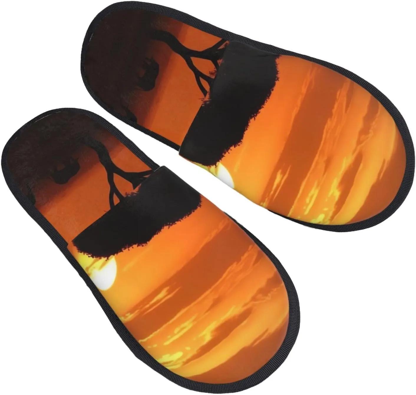 Sunset African Savanna Furry Slippers for Men Women Fuzzy Memory Foam Slippers Warm Comfy Slip-on Bedroom Shoes Winter House Shoes for Indoor Outdoor Medium