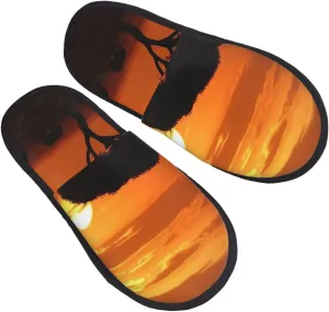 Sunset African Savanna Furry Slippers for Men Women Fuzzy Memory Foam Slippers Warm Comfy Slip-on Bedroom Shoes Winter House Shoes for Indoor Outdoor Medium