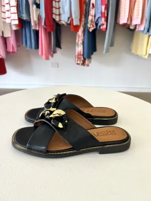 TANDI LEATHER SLIDE || BLACK/GOLD