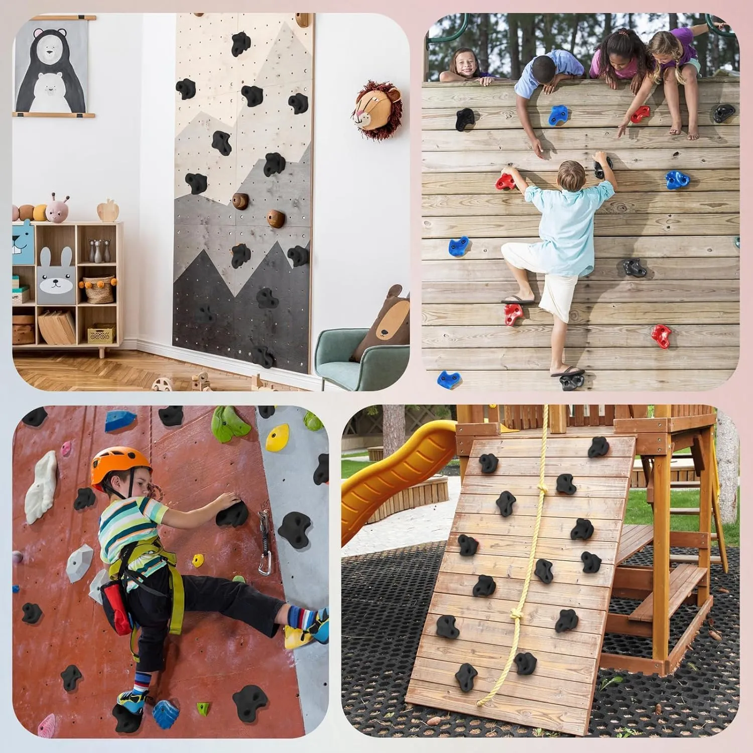 TeamSky Rock Climbing Holds,10PCS Plastic Comfortable Rock Climbing Stone Rocks Wall Stones with Screw Pad and Nut for Outdoor Indoor Climbing Frames Children Playground