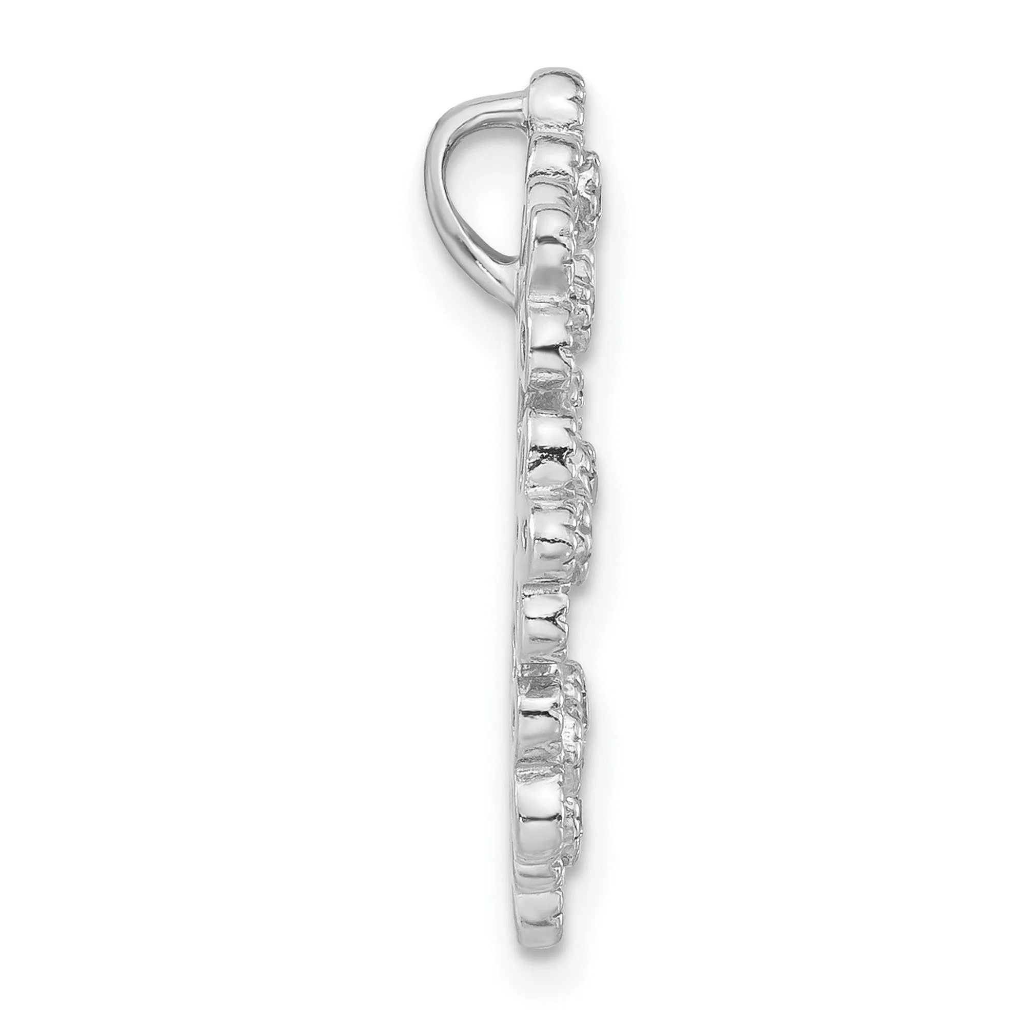 Textured CZ Flower Chain Slide Charm Pendant in Real 925 Sterling Silver