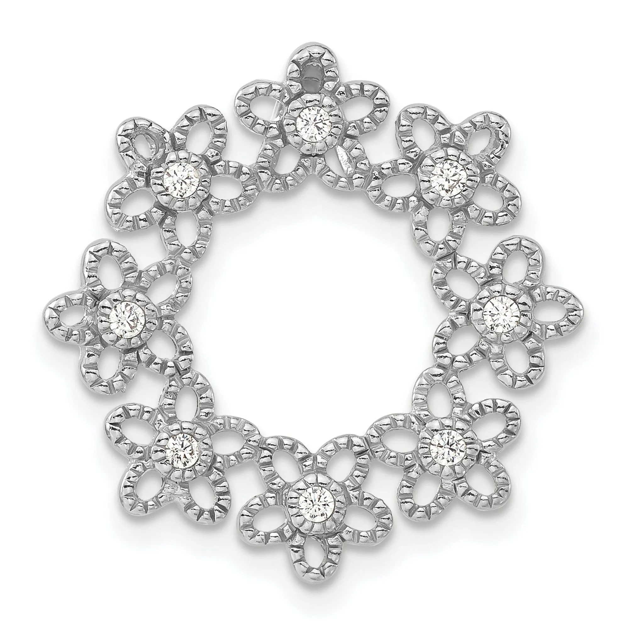 Textured CZ Flower Chain Slide Charm Pendant in Real 925 Sterling Silver