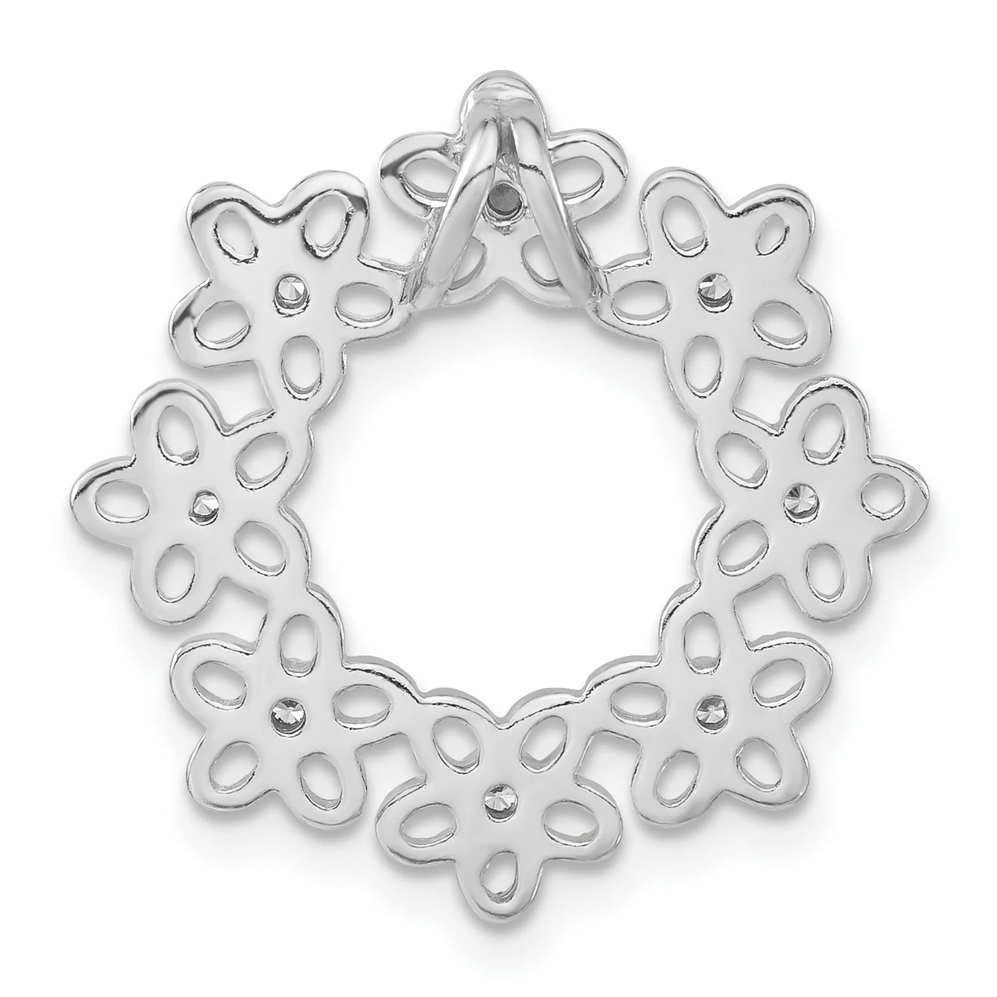 Textured CZ Flower Chain Slide Charm Pendant in Real 925 Sterling Silver