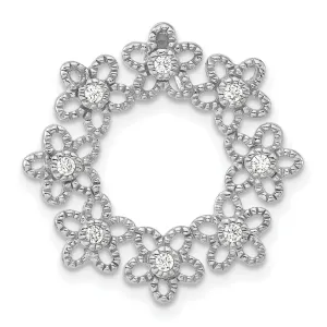 Textured CZ Flower Chain Slide Charm Pendant in Real 925 Sterling Silver