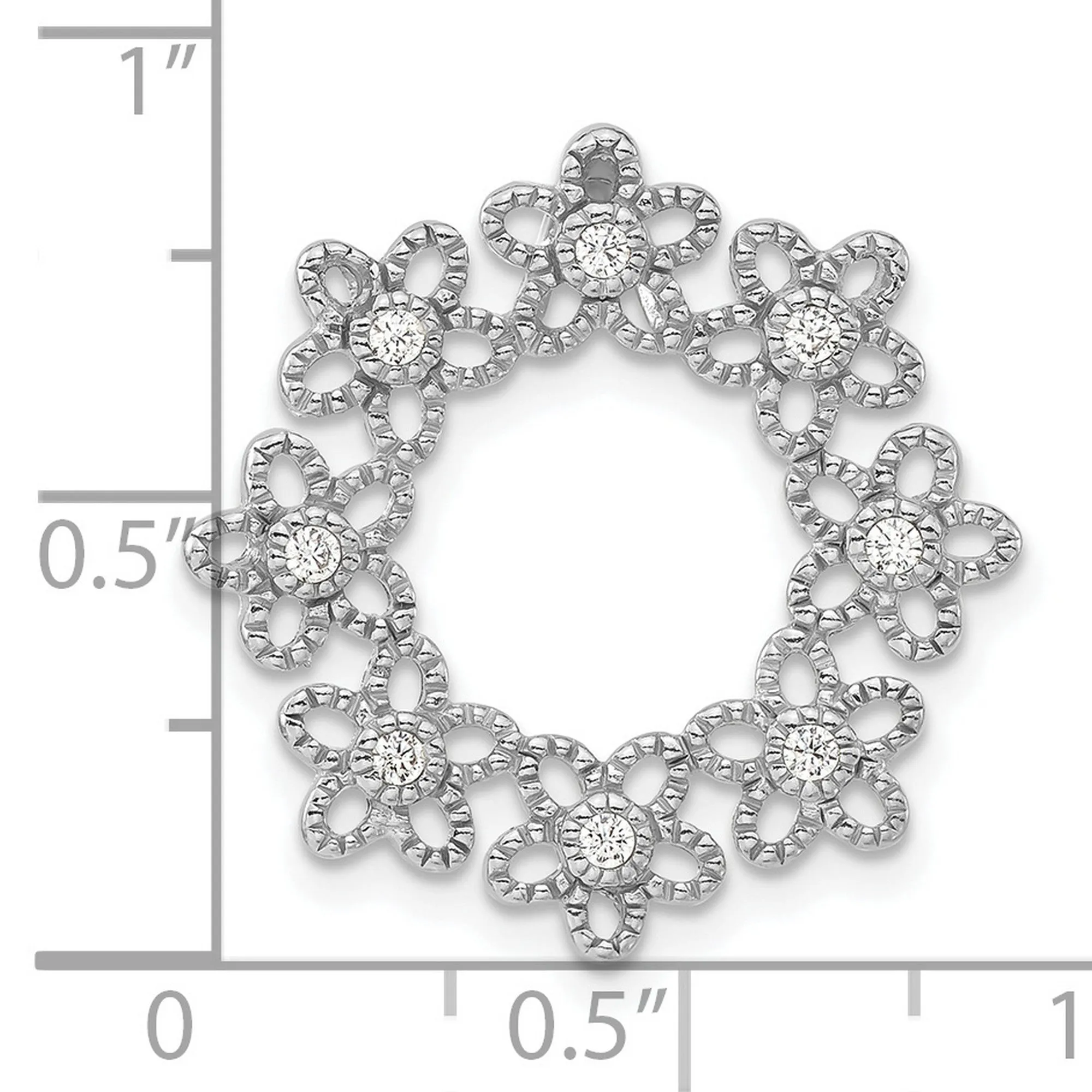 Textured CZ Flower Chain Slide Charm Pendant in Real 925 Sterling Silver