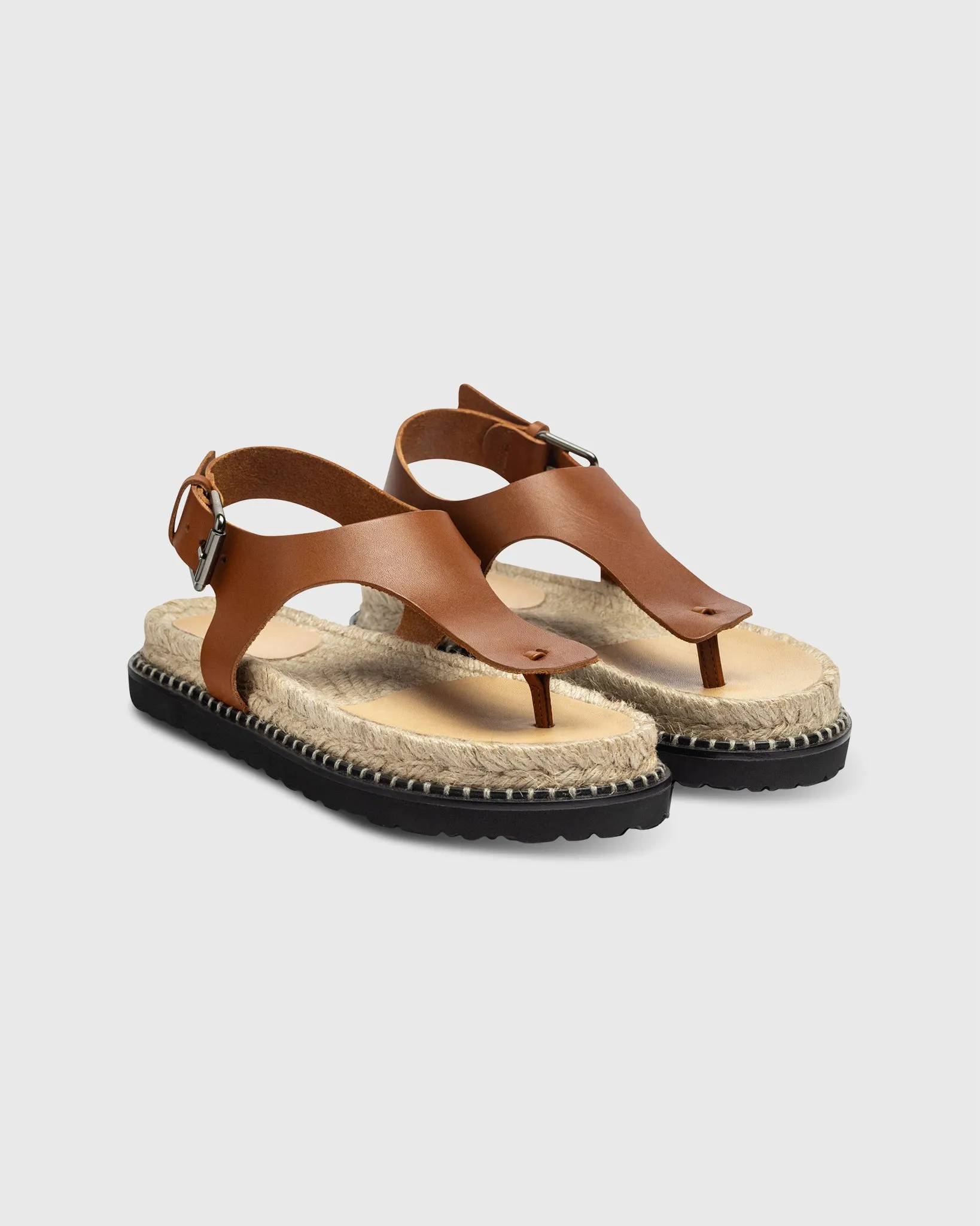 Thong Espadrille Sandal in Tan Leather