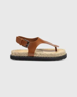 Thong Espadrille Sandal in Tan Leather