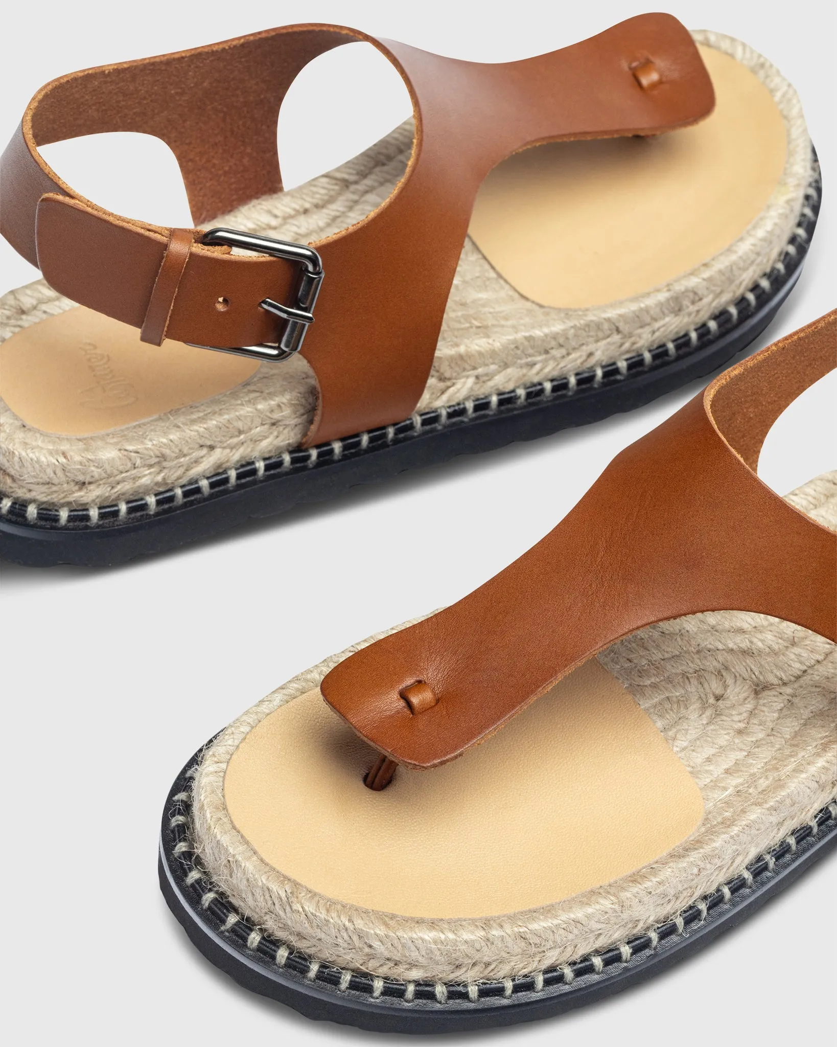 Thong Espadrille Sandal in Tan Leather