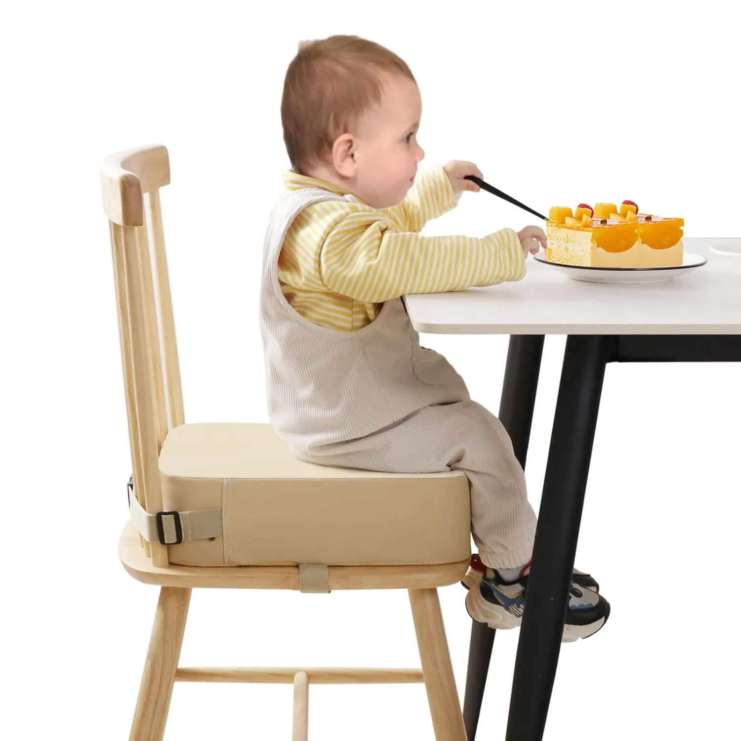 Toddler Booster Seat for Kitchen Chair, Non-Slip Kids Dining Table Booster Seat with Adjustable Safer Straps, Portable Baby Eating Travel Camping Increasing Cushion