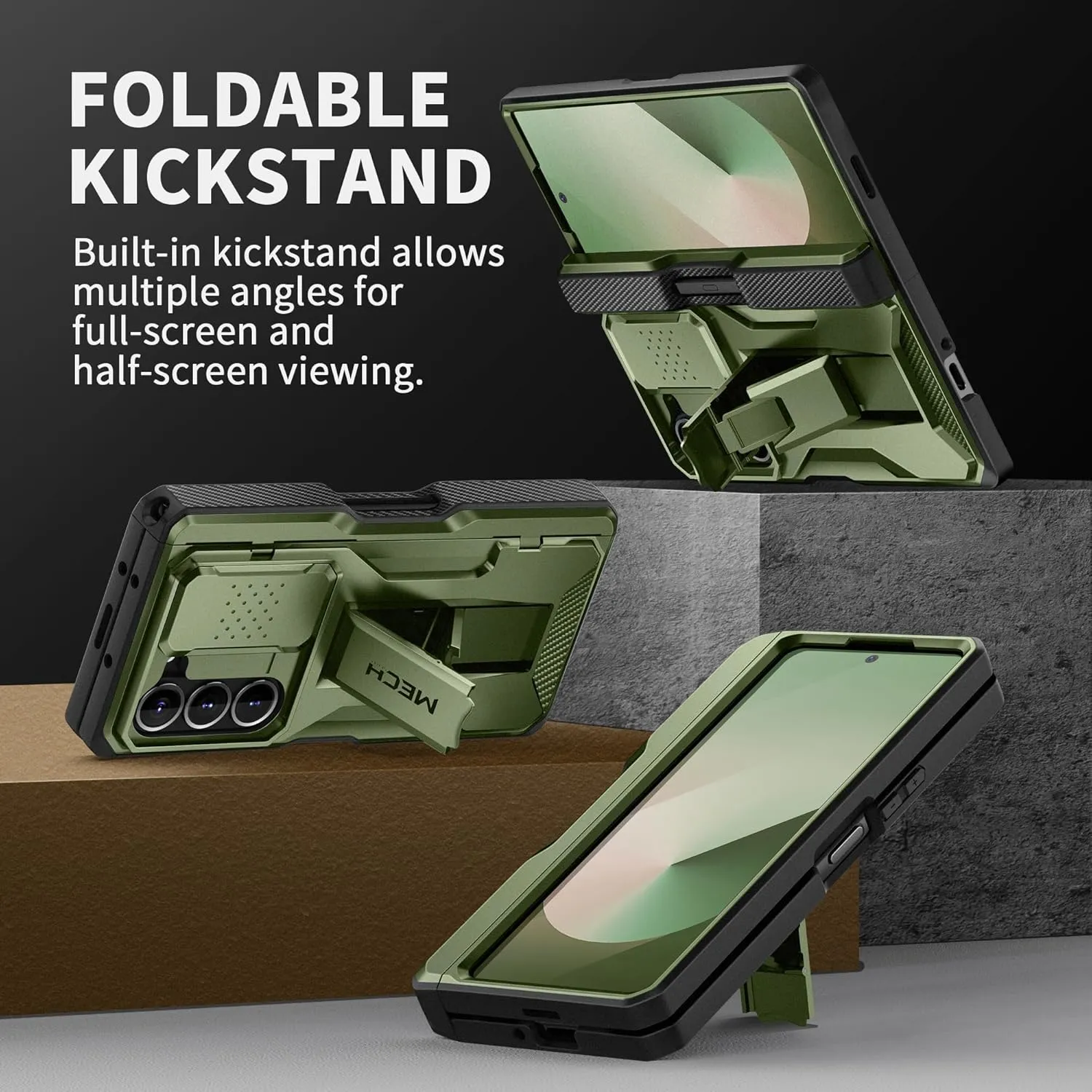 TONGATE for Z Fold 6 Case, [with S Pen Slot & Hinge Protection] [Tempered Glass Screen Protector] Full-Body Military Drop Phone Cases for Samsung Galaxy Z Fold 6 Case with Kickstand & Belt Clip, Green