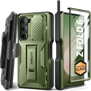 TONGATE for Z Fold 6 Case, [with S Pen Slot & Hinge Protection] [Tempered Glass Screen Protector] Full-Body Military Drop Phone Cases for Samsung Galaxy Z Fold 6 Case with Kickstand & Belt Clip, Green