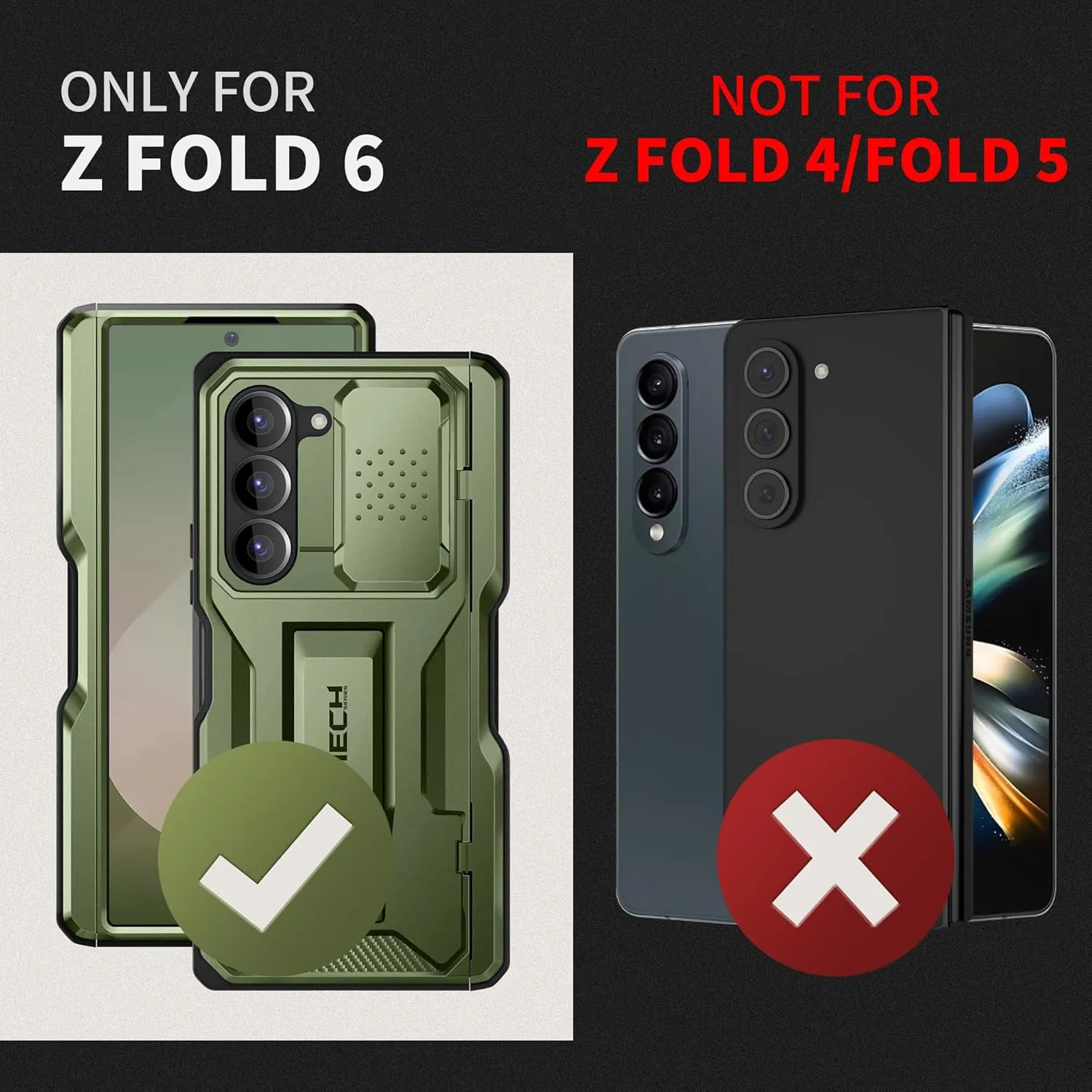 TONGATE for Z Fold 6 Case, [with S Pen Slot & Hinge Protection] [Tempered Glass Screen Protector] Full-Body Military Drop Phone Cases for Samsung Galaxy Z Fold 6 Case with Kickstand & Belt Clip, Green